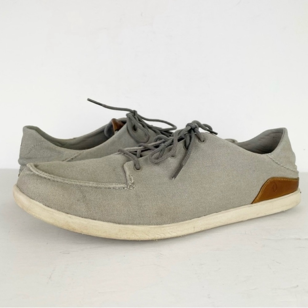 Olukai Monoa Gray Fog Lightweight Casual Lace Up Comfort Loafers Shoes